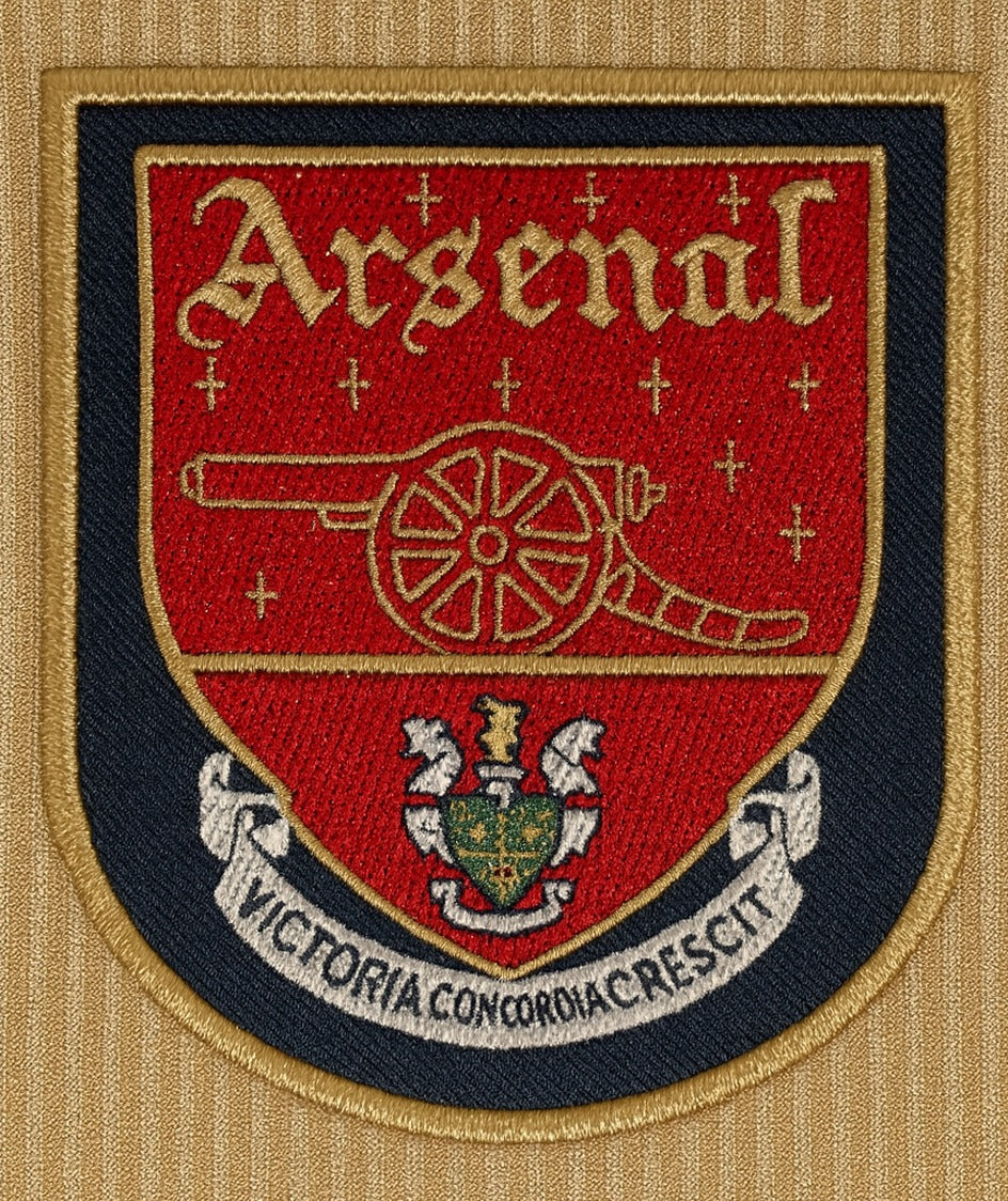 Arsenal 2001/02 away shirt — club crest close-up