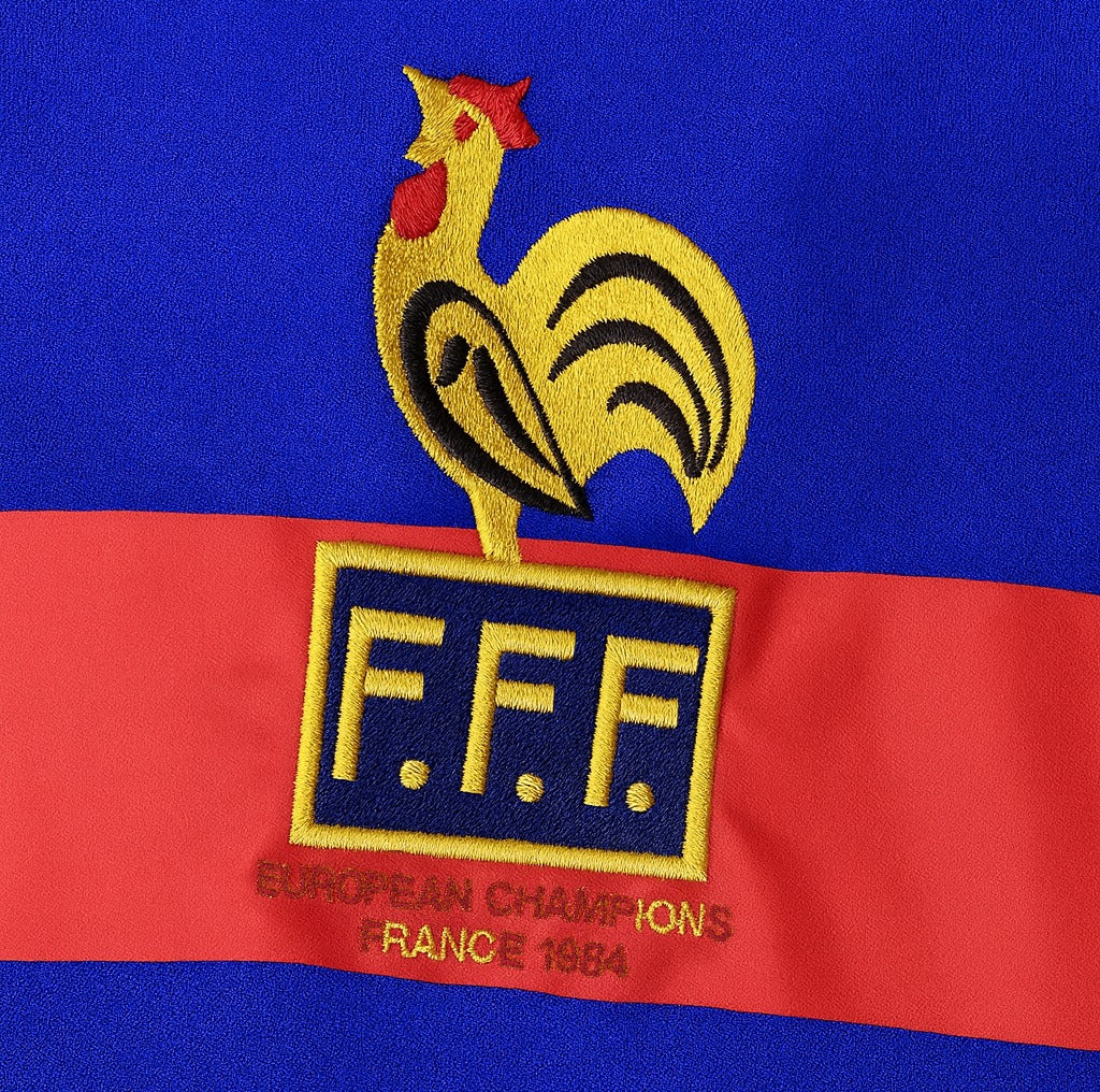 France 1984 home shirt — club crest close-up