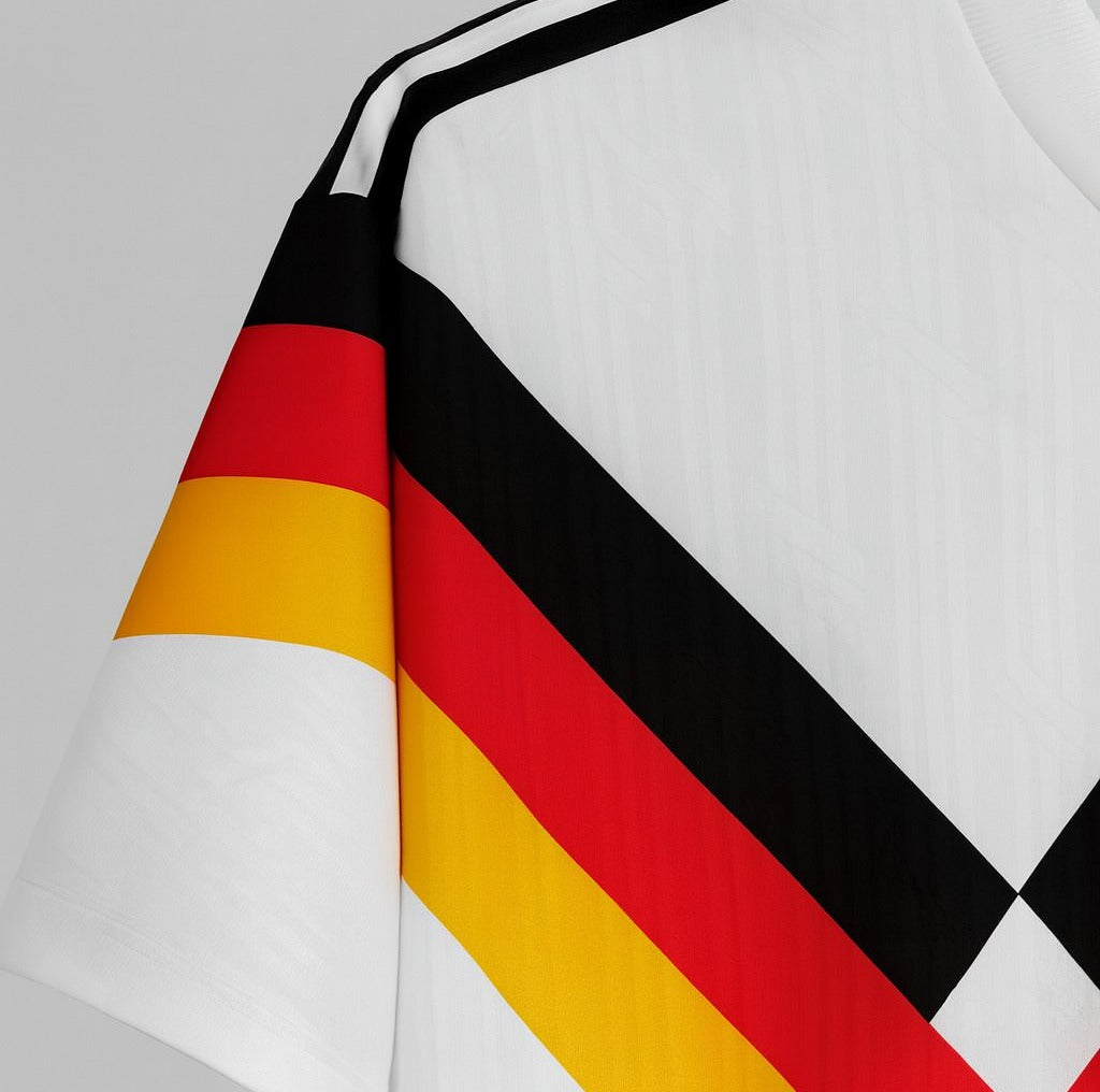 Germany 1990 home shirt — sleeve and chevron close-up