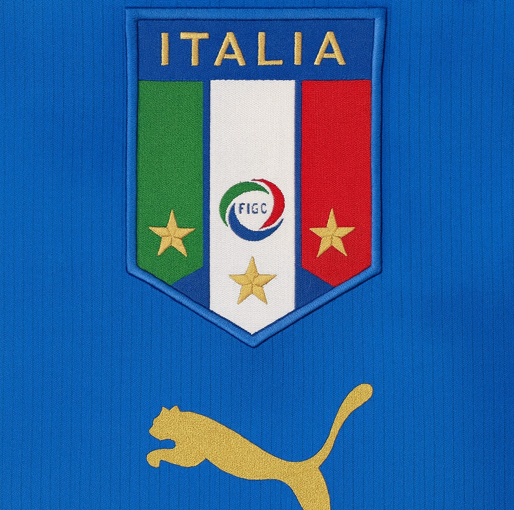 Italy 2006 home shirt — ITALIA crest close-up