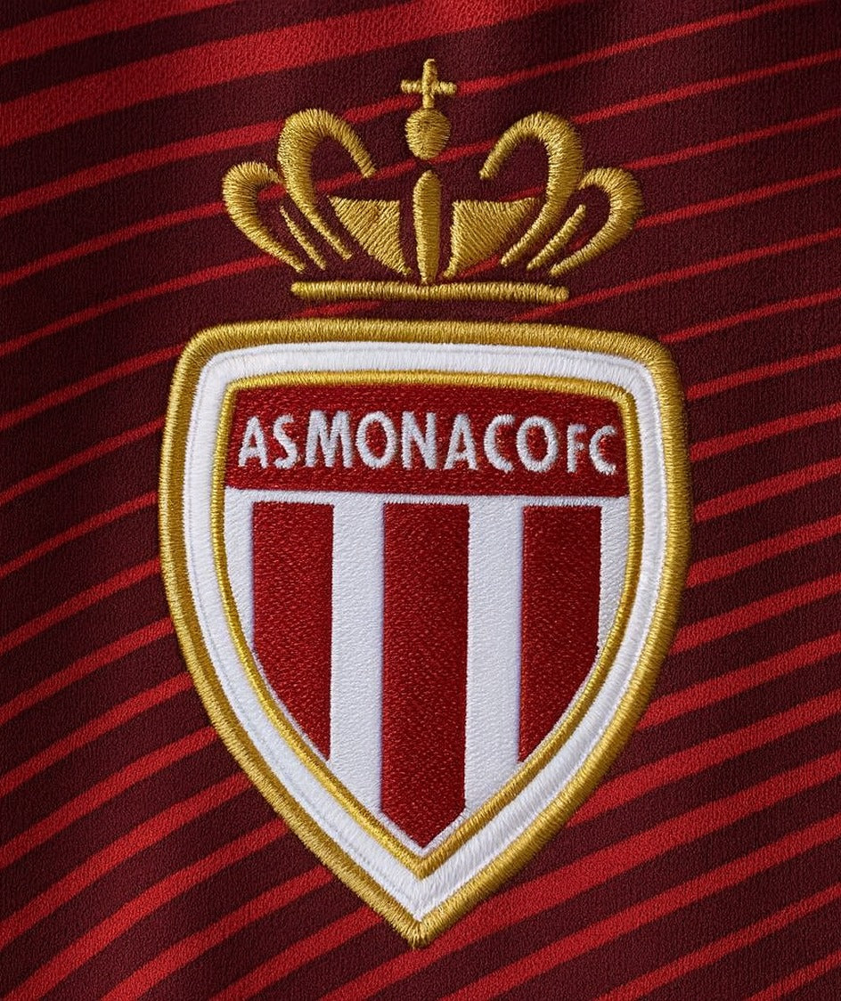 AS Monaco 2016/17 home shirt — club crest close-up