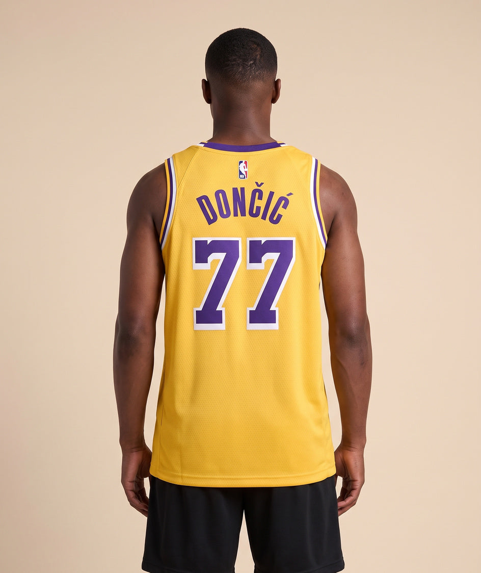 גופיית NBA - לוס אנג'לס לייקרס דונצ'יץ 77 צהוב - גב
