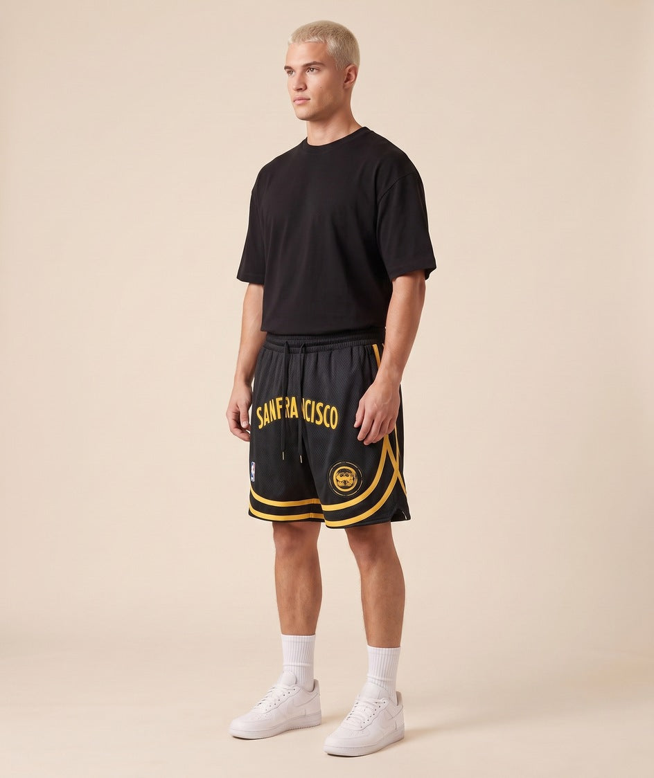 GSW San Francisco black gold shorts