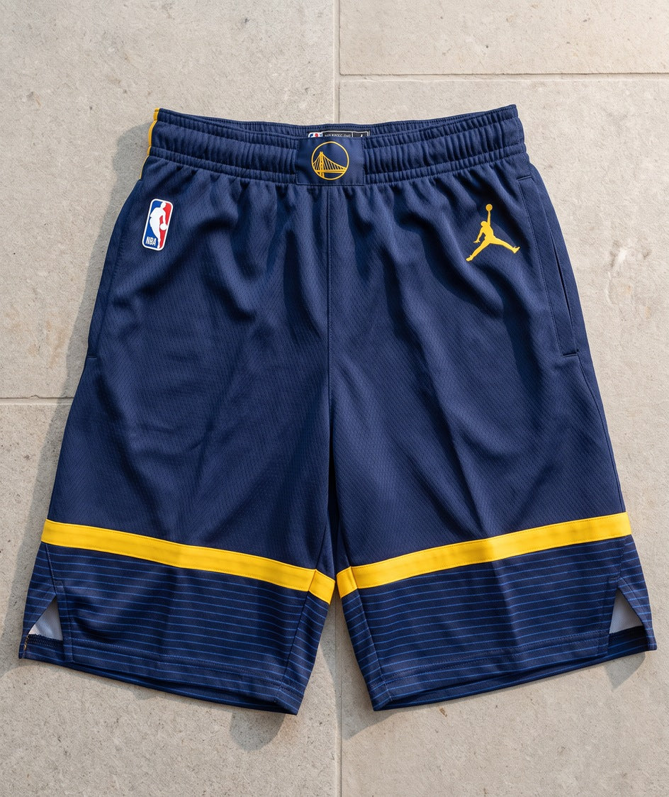GSW Statement Edition navy gold shorts