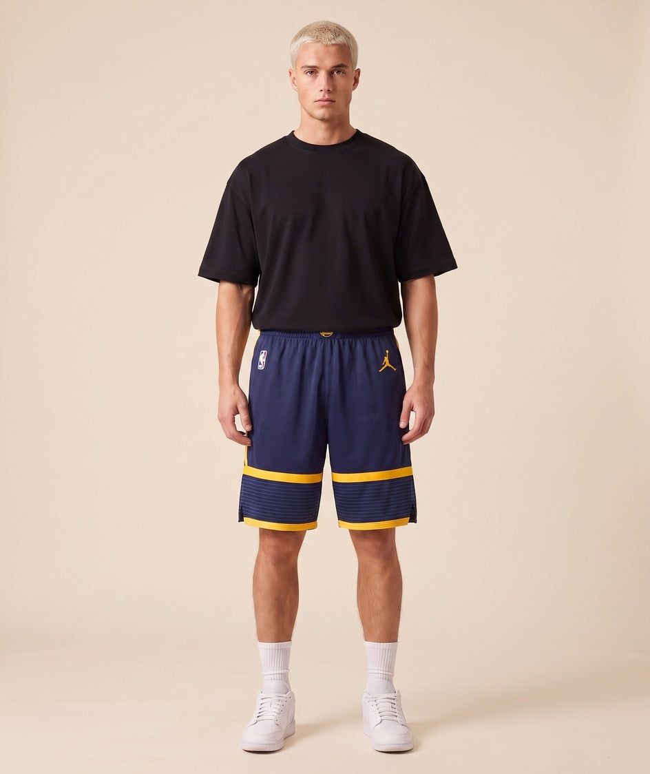 GSW Statement Edition navy gold shorts
