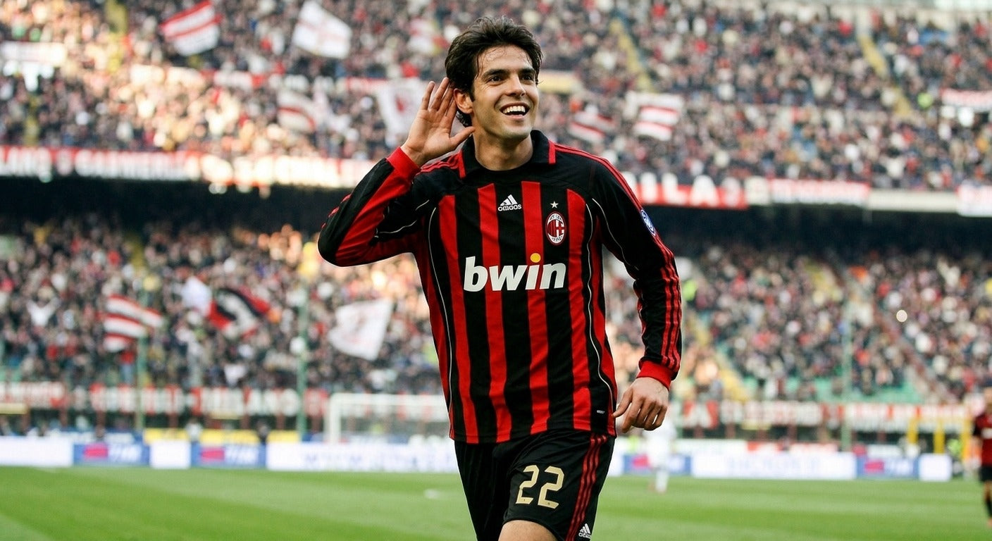 Kaka celebrating in the AC Milan 2006/07 home shirt