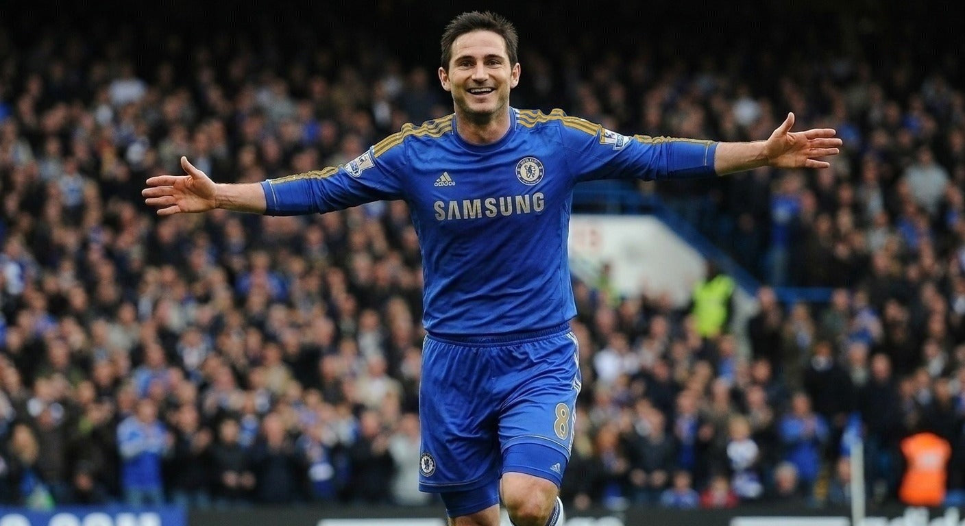 Frank Lampard celebrating in the Chelsea 2012/13 home shirt