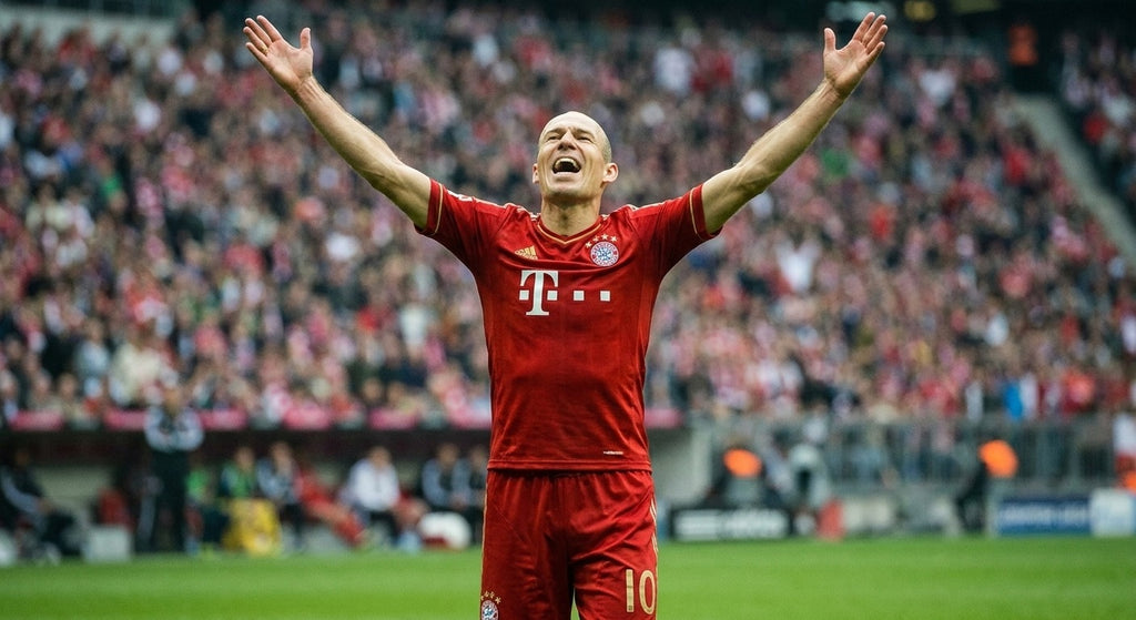 Arjen Robben celebrating in the Bayern Munich 2012/13 home shirt