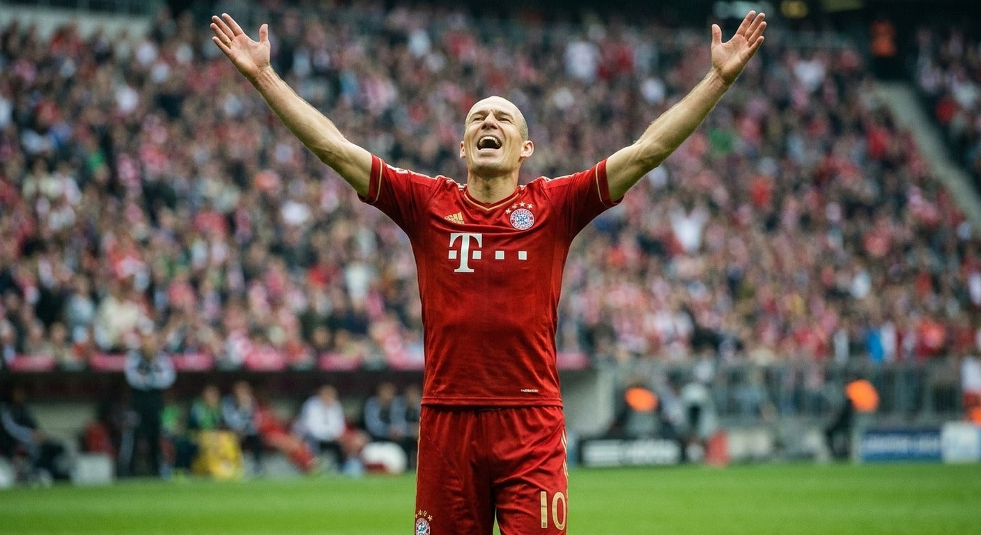 Arjen Robben celebrating in the Bayern Munich 2012/13 home shirt