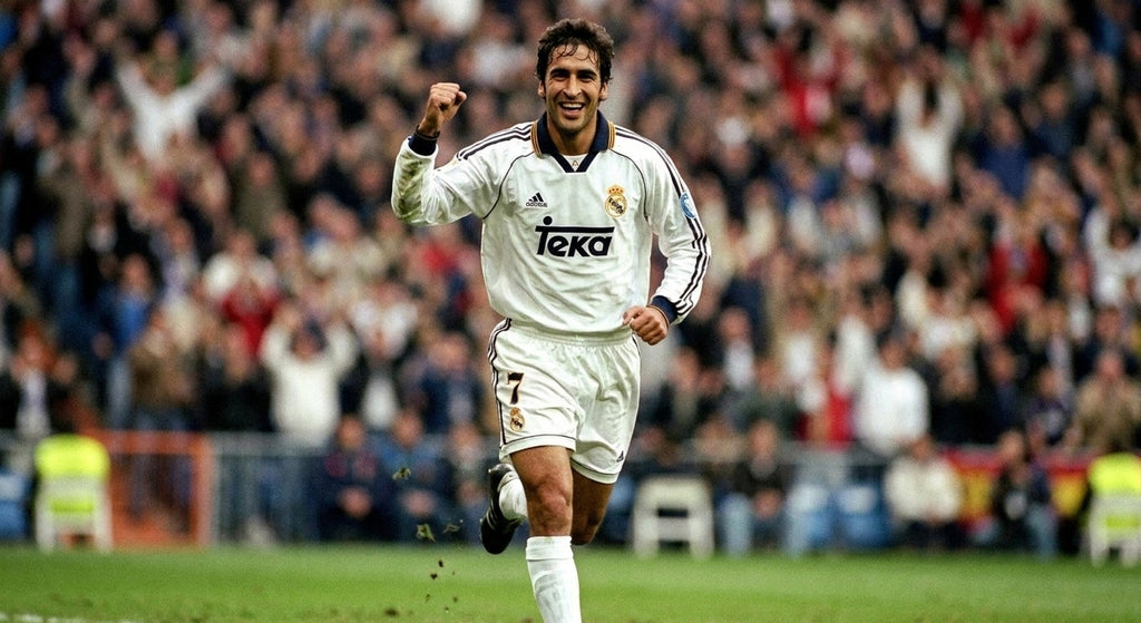 Raul celebrating in the Real Madrid 1999/00 home shirt