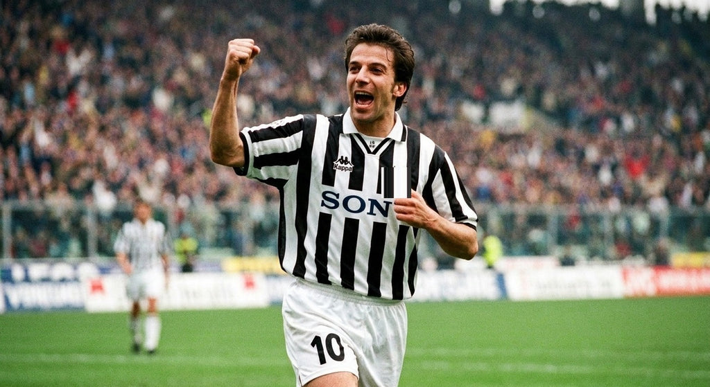 Alessandro Del Piero celebrating in the Juventus 1995/96 home shirt