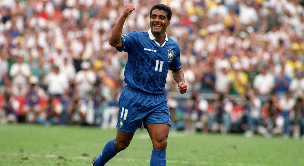 Romario celebrating in the Brazil 1994 away shirt