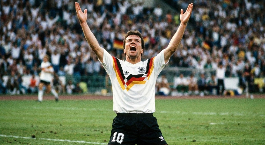 Lothar Matthaus celebrating in the Germany 1990 home shirt
