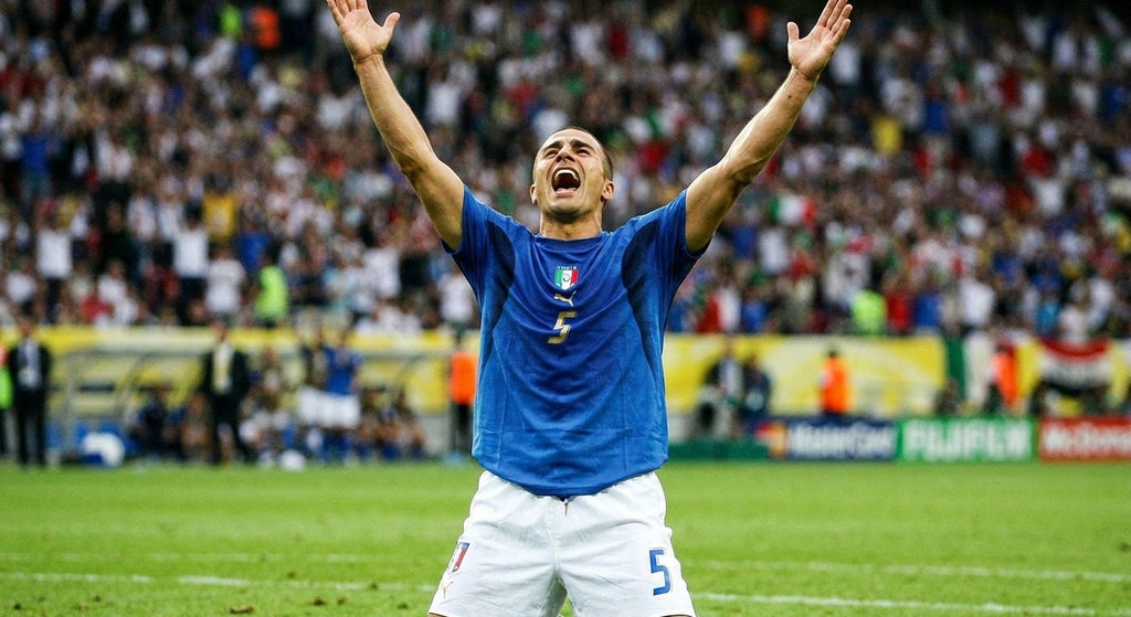 Fabio Cannavaro celebrating in the Italy 2006 home shirt