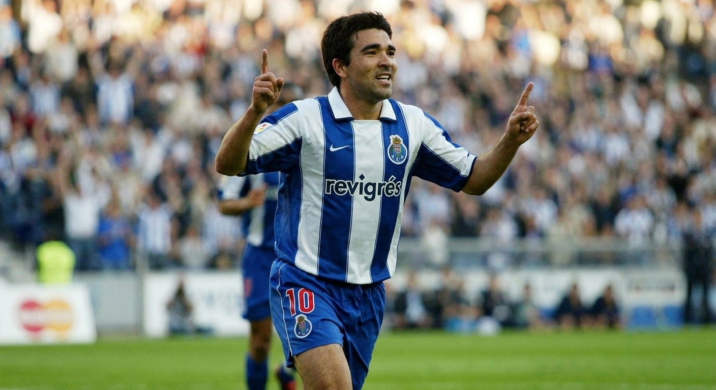 Deco celebrating in the FC Porto 2002/03 home shirt