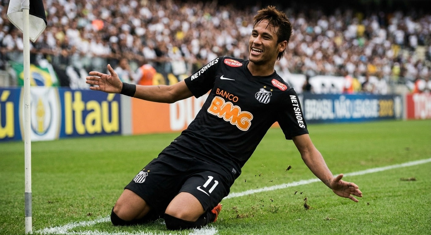 Neymar Jr celebrating in the Santos 2012/13 black shirt