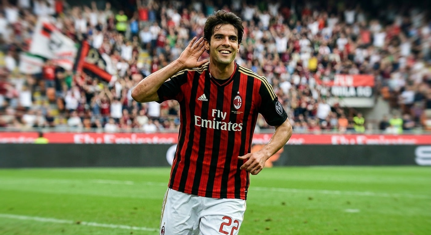 Kaka celebrating in the AC Milan 2013/14 home shirt